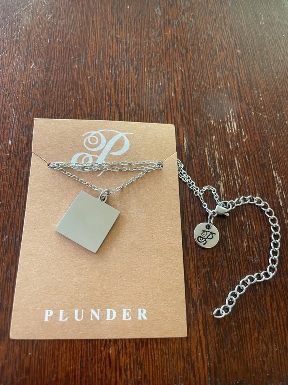 Plunder Design Silver-tone Square Polished Pendant Necklace. 18” + 3” ext. NEW. - Picture 2 of 3